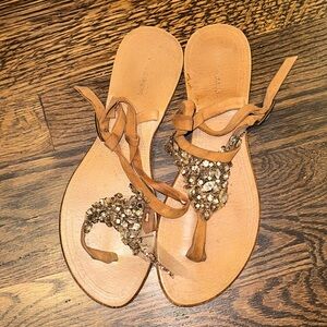 Mystique Boutique Tan Sandals with Sparkling Embellishments